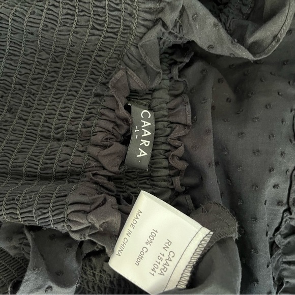 CAARA CALYPSO TIERED MIDI SUNDRESS SMOCKED BODICE FLUTTER STRAPS BLACK LARGE - Picture 15 of 15